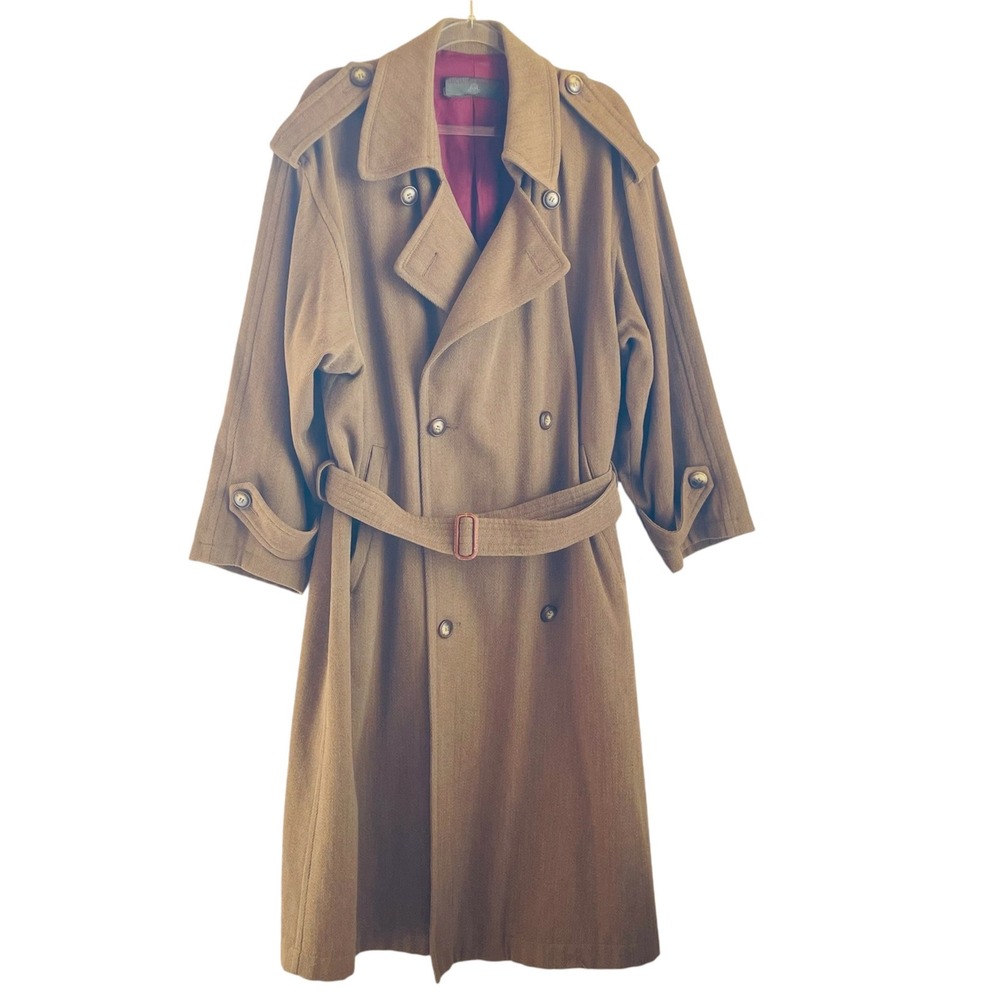 Luciano Barbera Trench Coat Men 46/XL Brown Vintage Wool Cashmere Made in Italy